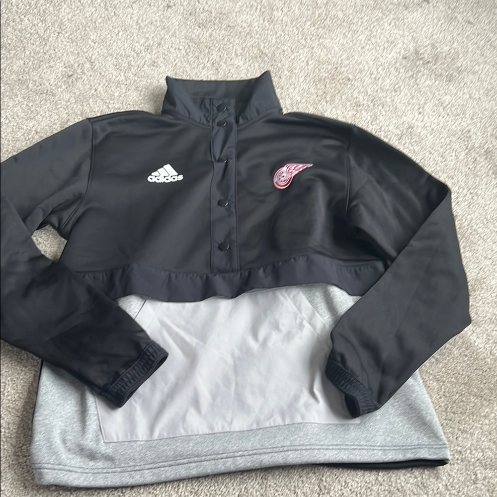 Adidas Black and Gray Detroit Red Wings Pullover